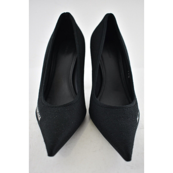 Balenciaga Knife Recycled Knit Black White Logo Pointed Toe Mule Heel Pump 37.5 - Picture 6 of 12